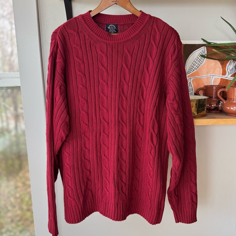 Dockers Red Cotton Cable Knit Crewneck Sweater Size Large